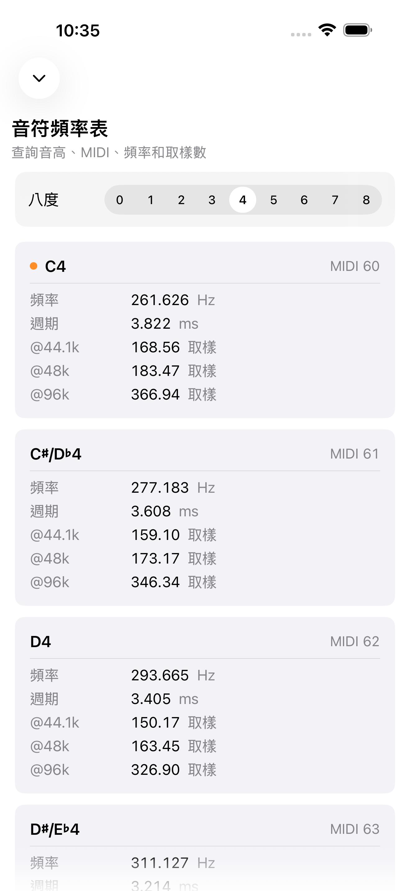 iPhone上的音符頻率介面